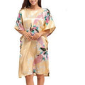 High Quality Chinese Women Silk Home Dress Robe Summer Lounge Nightshirt Short Sleeve Sleepwear Nightgown Plus Size 6XL A-073