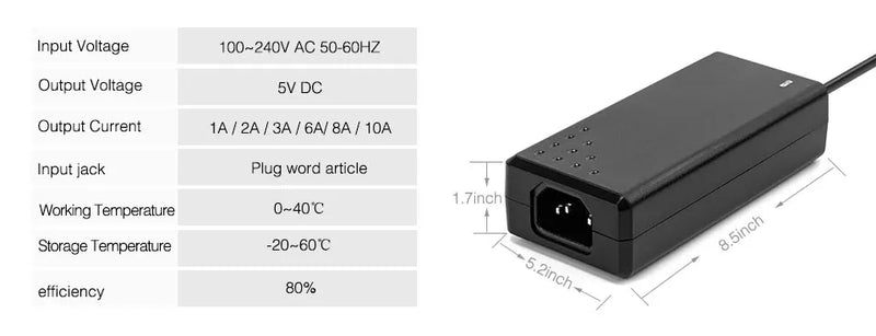 DC5V LED Power Supply 2A 3A 6A 8A 10A Switch Transformer WS2812B LED Strip Light Adapter SK6812 RGBW WS2801 SK9822 WS2813 Lights