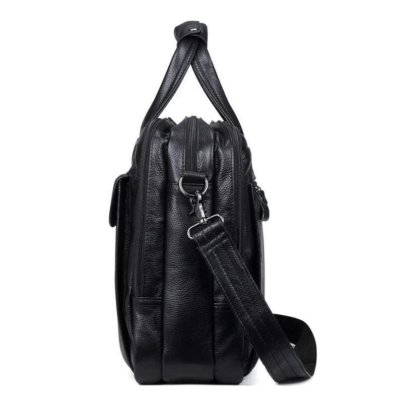 Fashion Genuine Leather Men A4 Office Bag Handbag Business Casual Men's Travel Bag 15.6" Laptop Shoulder Bags Tote Briefcase