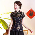 Vintage Flower Women Chinese Traditional Satin Blouse Summer Sexy Shirt Novelty Dragon Clothing Tops Plus Size 3XL 4XL WS009