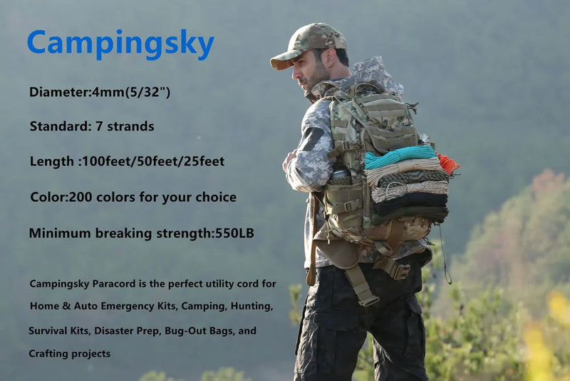 CAMPINGSKY Paracord 4mm 100ft 550 Paracord Parachute Cord Lanyard Rope for Hiking Camping