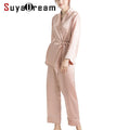 SuyaDream Women Silk Pajama Sets 100%REAL SILK SATIN Robes and Pants 2022 New Spring Sleepwear Pink