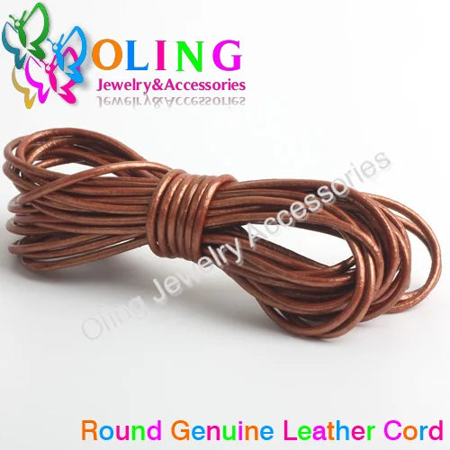 OlingArt 2mm 5M/Lot Craft Color Round Genuine Leather Cord Golden Silver DIY Necklace Bracelet Earrings Choker Jewelry Making