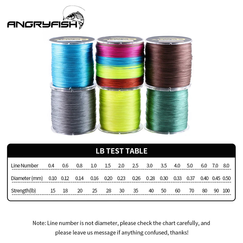 Angryfish 9 Strands Weaves Braided 500M/547YD Fishing Line Super Strong PE Line 15LB-70LB Braided Fishing Thread