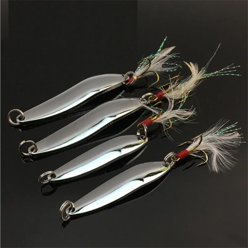 1Pcs 5g/7g/10g/13g/18g/21g Metal Fishing Lure Spoon Sequins Spinner with Feather Hard Bait For Sea Lake Bait Tool Wobblers
