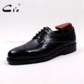 cie Round Toe Full Brogues Cut-Outs Solid Black Handmade Derby Men's Leather Shoe 100% Genuine Calf Leather Goodyear Welted D175