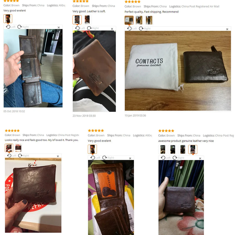 CONTACT'S Genuine Crazy Horse Leather Men Wallets Vintage Trifold Wallet Zip Coin Pocket Purse Cowhide Leather Wallet For Mens