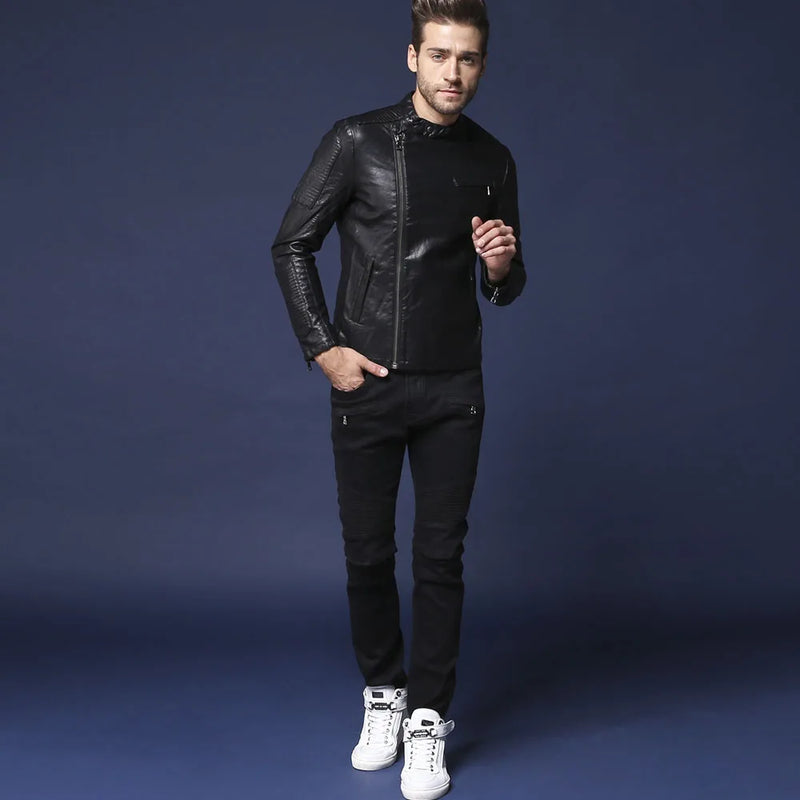 Sokotoo Men's Big Size Black Biker Jeans for Moto Casual | SAMAG