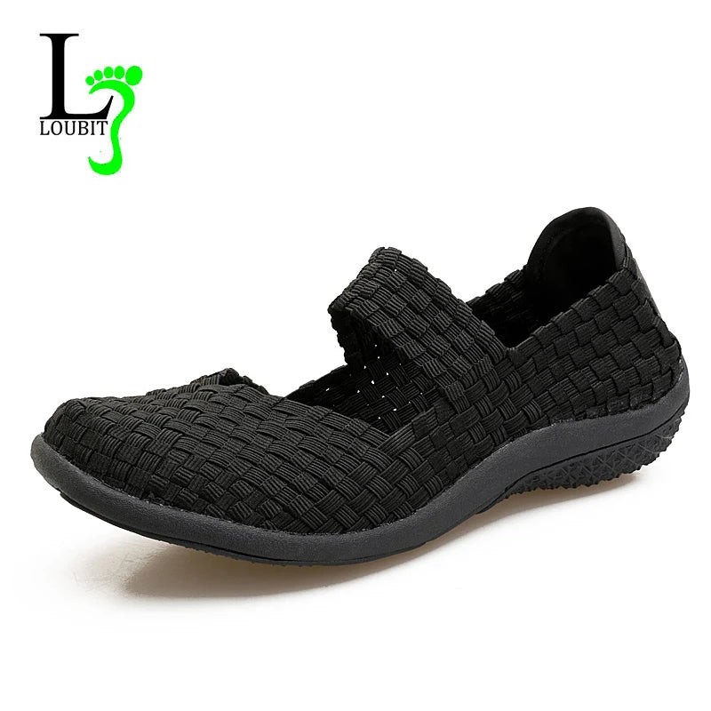 Womens Woven Sneakers Slip On Flat Woman Gym Shoes Non-slip Soft Female Summer Footwear Leisure Loafers Black Sneaker Plus Size