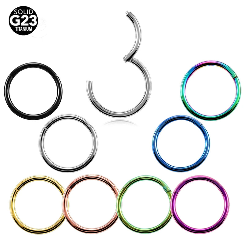 1PC G23 Titanium Septum Clicker Segment Hinged Rings Labret Lip Nose Hoop Earrings Ear Piercer 10-20G TITANIUM PIERC JEWELRI