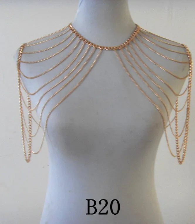 FREE SHIPPING STYLE A36 Gold Colour CHAIN DOUBLE SHOULDERS CHAIN JEWELRY 3 COLORS