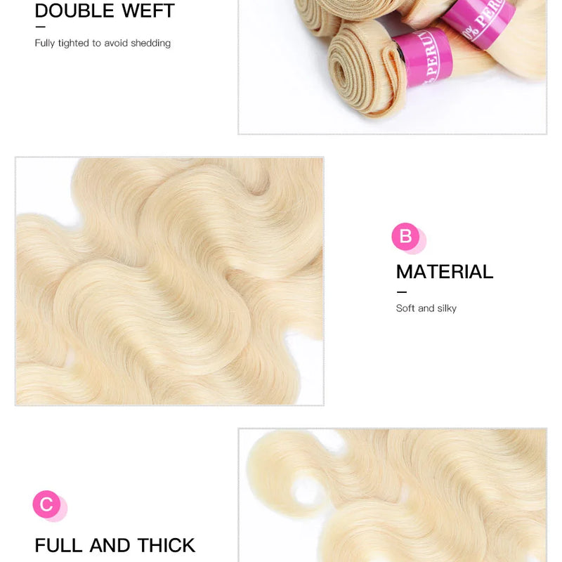 Facebeauty Color 613 Blonde Hair Weave 1/3/4 Bundles Peruvian Body Wave Remy Hair Bundle 8 To 30 inch Human Hair Weft Can Be Dye