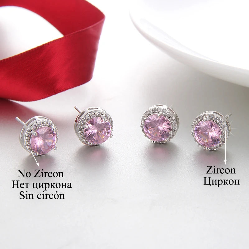 Classic Green AAA Cubic Zirconia Stud Earrings Round Crystal Girl Ear Studs For Women Multicolor Fashion Jewelry brincos AE176