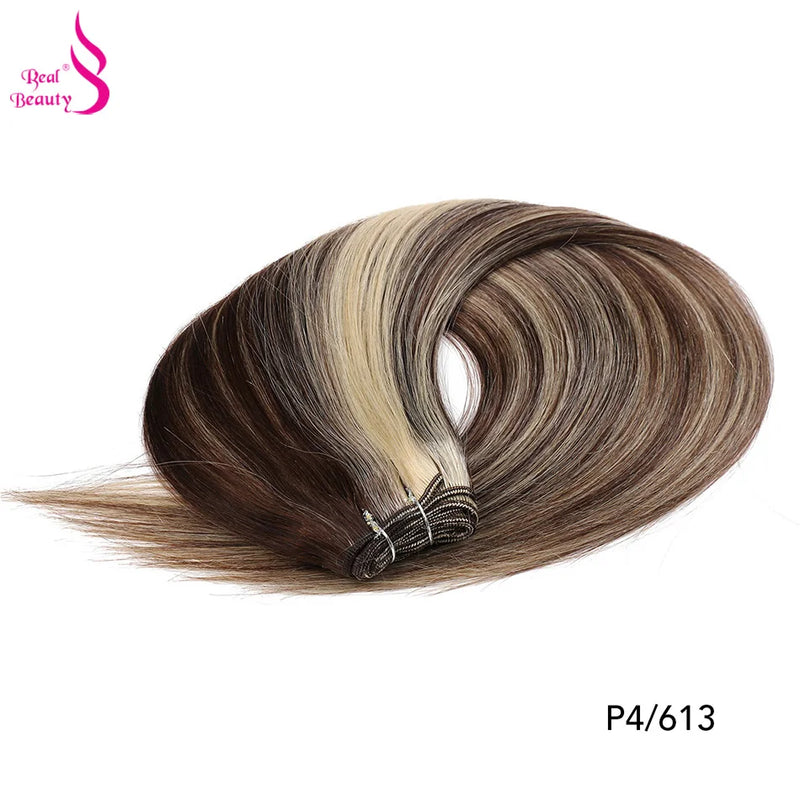 Real Beauty Platinum Blond Brazilian Straight Hair Weave Bundles 14"-28" Hight Ratio Remy Hair Extensions Brown #4 Blond P6/613#