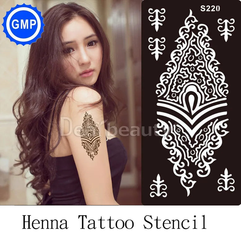 6pcs/lot  Mehndi Indian Henna Tattoo Stencil reuseable Henna Tatoo Template Professional Tattoos Stencil For hand Painting bride