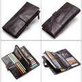 CONTACT'S Genuine Crazy Horse Cowhide Leather Men Wallets  Fashion Purse With Card Holder Vintage Long Wallet Clutch Wrist Bag