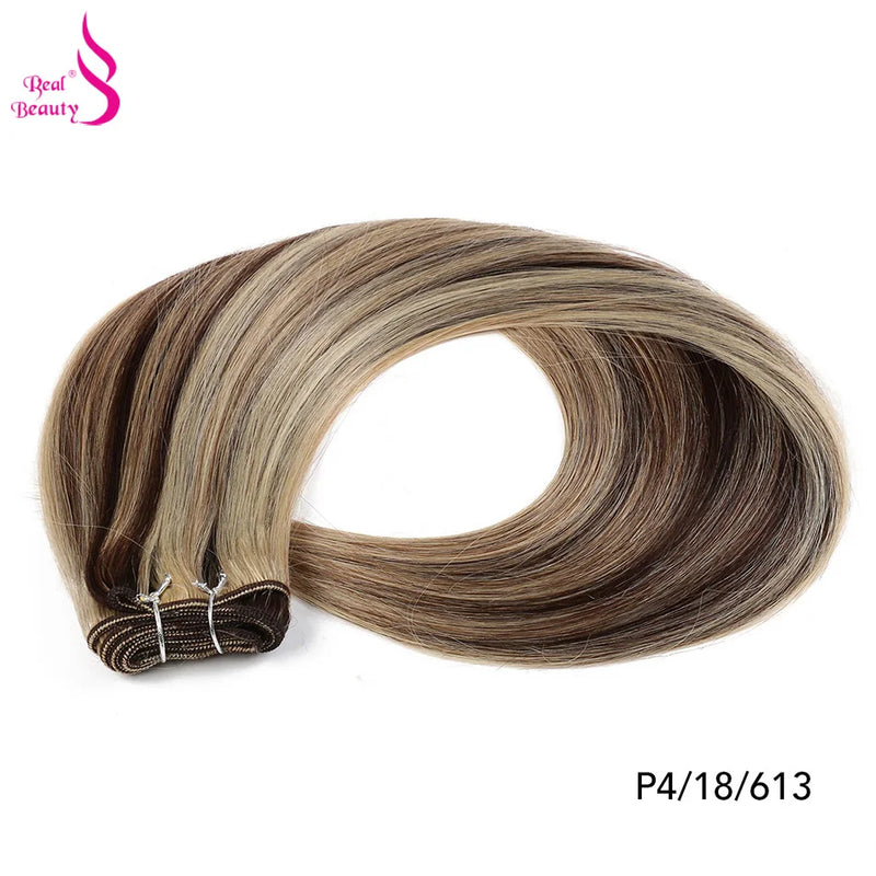 Real Beauty Platinum Blond Brazilian Straight Hair Weave Bundles 14"-28" Hight Ratio Remy Hair Extensions Brown #4 Blond P6/613#