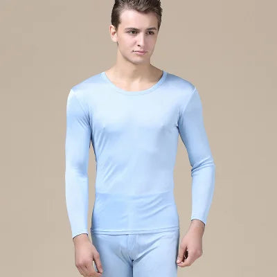 SuyaDream Men Long Johns Natural Silk Round neck Thermal Underwear For Men Fall Winter Underwear Set
