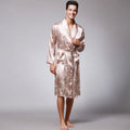SSH0127 Spring Autumn Men's Bathrobes Printed Male Pajamas Full Sleeves Nightwear Sleepwear Satin Silk Robe Pyjama Belt Men Robe