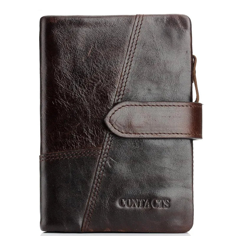 CONTACT'S Genuine Crazy Horse Cowhide Leather Men Wallets  Fashion Purse With Card Holder Vintage Long Wallet Clutch Wrist Bag