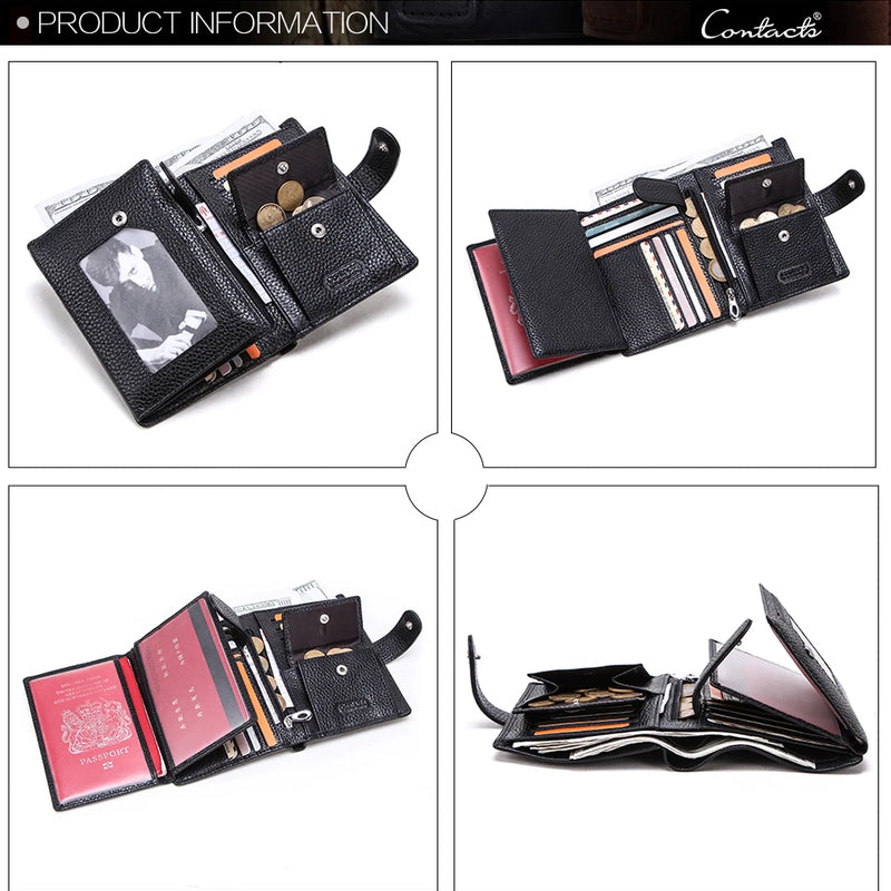 CONTACT'S Top Quality Genuine Cow Leather Wallet Men Hasp Design Short Purse With Passport Photo Holder For Male Clutch Wallets