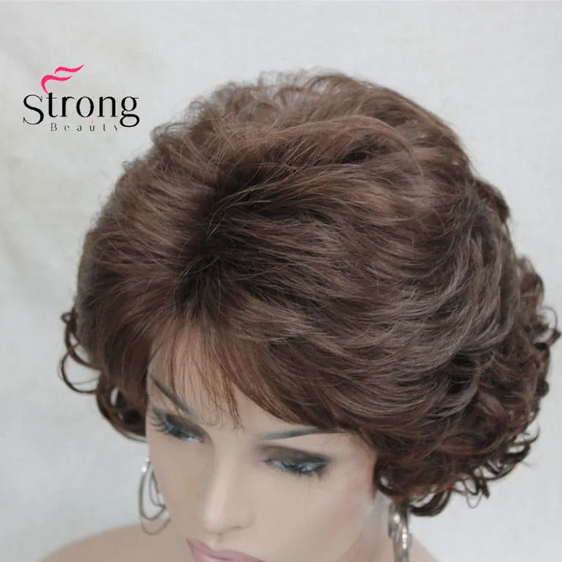 Short Curly Dark Auburn Synthetic Hair Full wig Women's Thick Wigs For Everyday