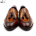 cie Round Toe Pure Genuine Leather Bespoke Blake Stitch Handmade Patina Brown Tassels Slip-on Men's Shoe Casual Boat loafer 159