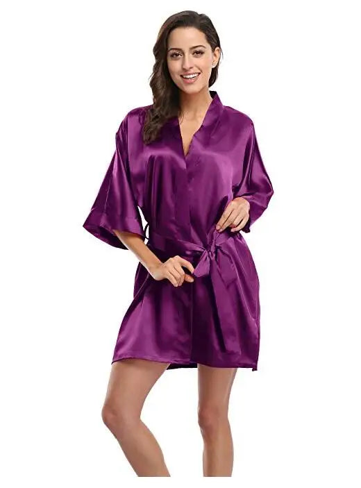RB030 Sexy Large Size Satin Night Robe Lace Bathrobe | SAMAG
