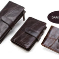 CONTACT'S Genuine Crazy Horse Cowhide Leather Men Wallets  Fashion Purse With Card Holder Vintage Long Wallet Clutch Wrist Bag