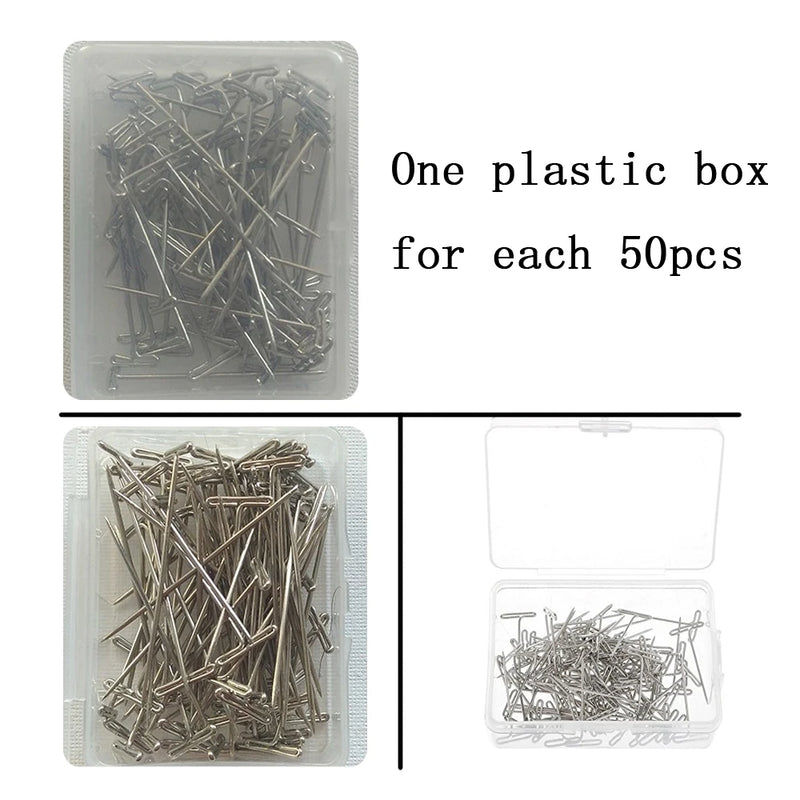 50pcs Tpins Long 32mm Silver T Shape Needles Pin For Wigs Hair Weaving Tools Salon Styling Tools Mannequin Head Wig Stand