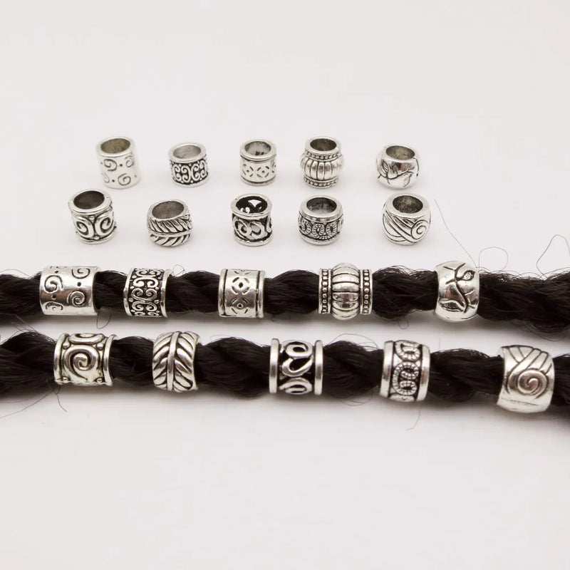 10pcs/pack Antique Silver different 10 styles hair braid dread dreadlock beads rings tube approx 5.9-6.4mm inner hole jewelry