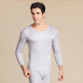 SuyaDream Men Long Johns Natural Silk Round neck Thermal Underwear For Men Fall Winter Underwear Set