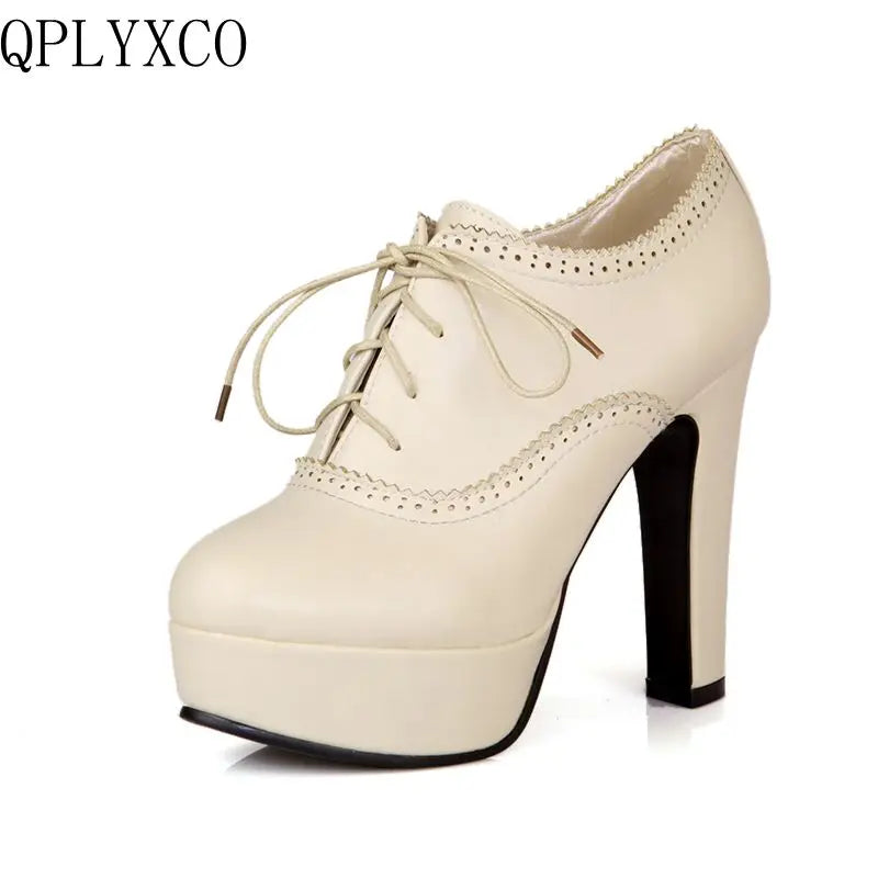 QPLYXCO 2017 New Big Small Size 31-47 Women Stiletto High Heel Shoes Sexy Lady Platform Spring Fashion Lace Up Pumps Shoes 88-8