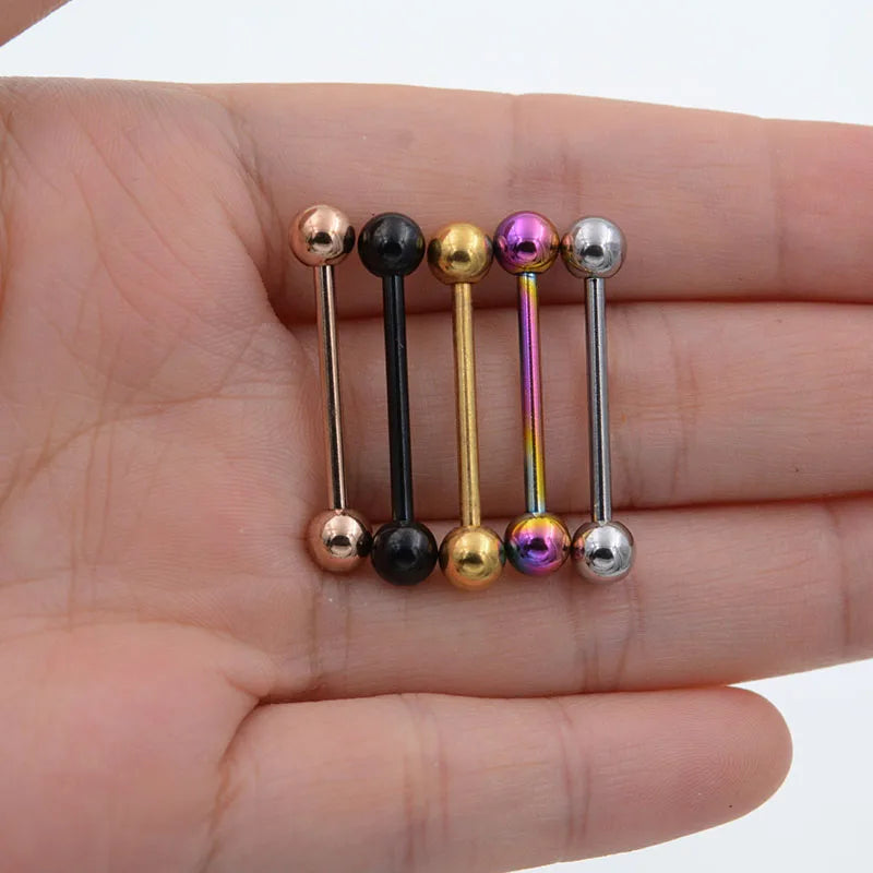 2 Pcs Tongue Piercing Titanium Plated Piercing Tongue Rings Bars Girls 14G Tongue Piercing Industrial Barbells Quality Body Ring