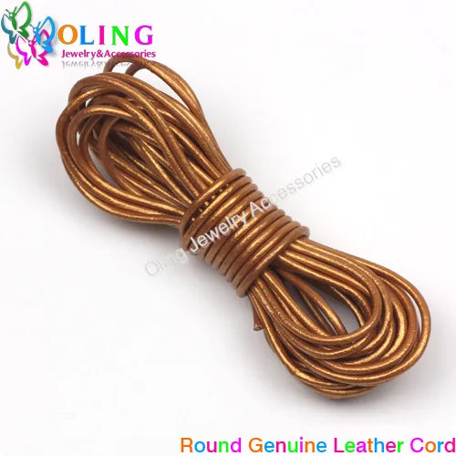 OlingArt 2mm 5M/Lot Craft Color Round Genuine Leather Cord Golden Silver DIY Necklace Bracelet Earrings Choker Jewelry Making