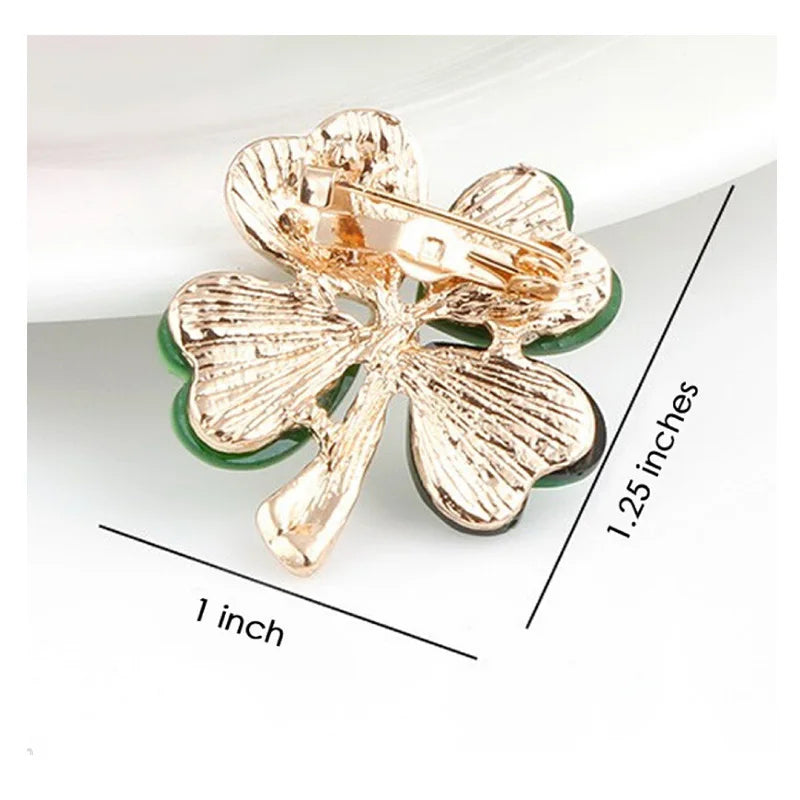 WEIMANJINGDIAN Brand Green Four Leave Clover Irish Shamrock Lucky Crystal Brooches and Lapel Pins Collections