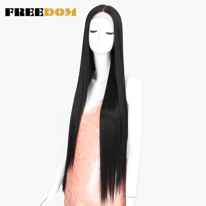 FREEDOM Synthetic Lace Front Wigs For Women Super Long 38Inch Ombre Blonde Highlight Ginger Straight Lace Wigs Cosplay Wigs