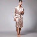 SSH0127 Spring Autumn Men's Bathrobes Printed Male Pajamas Full Sleeves Nightwear Sleepwear Satin Silk Robe Pyjama Belt Men Robe