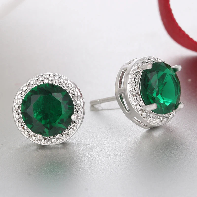 Classic Green AAA Cubic Zirconia Stud Earrings Round Crystal Girl Ear Studs For Women Multicolor Fashion Jewelry brincos AE176