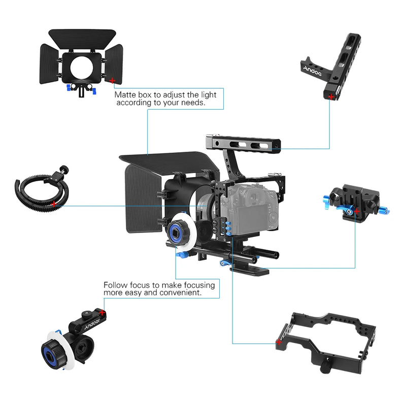 Andoer C500 Camera Camcorder Video Cage Rig Kit Matte Box+Follow Focus+jaula para sony A7IV/A7S/A7/A7R ILDC Camera