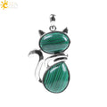 Natural Stone Pendant Cute Cat Pendants Suspension for Girl Amethyst Tiger Eye Green Aventurine Pink Crystal Cat Jewelry F072