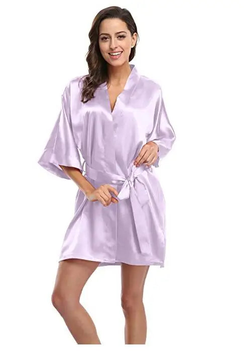 RB030 Sexy Large Size Satin Night Robe Lace Bathrobe | SAMAG