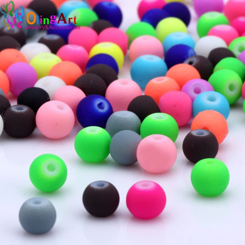 OlingArt Rubber Glass Beads High 6MM Quality 100PCS/Lot Candy Color Neon Matte Loose Handmade DIY Jewelry Making Bracelet