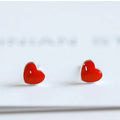 925 silver Needle Earrings+necklace for Women Jewelry Sets Cute Tiny Red Glaze Heart Stud Earrings For Girls Kids Lady Gift