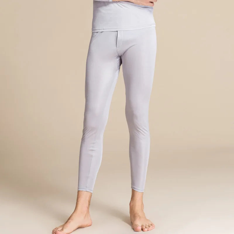 SuyaDream Men Long Johns Natural Silk Round neck Thermal Underwear For Men Fall Winter Underwear Set