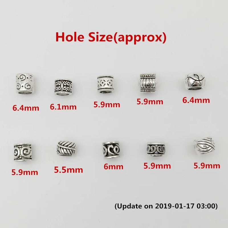 10pcs/pack Antique Silver different 10 styles hair braid dread dreadlock beads rings tube approx 5.9-6.4mm inner hole jewelry