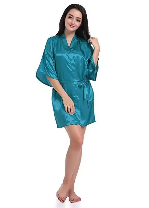 RB030 Sexy Large Size Satin Night Robe Lace Bathrobe | SAMAG