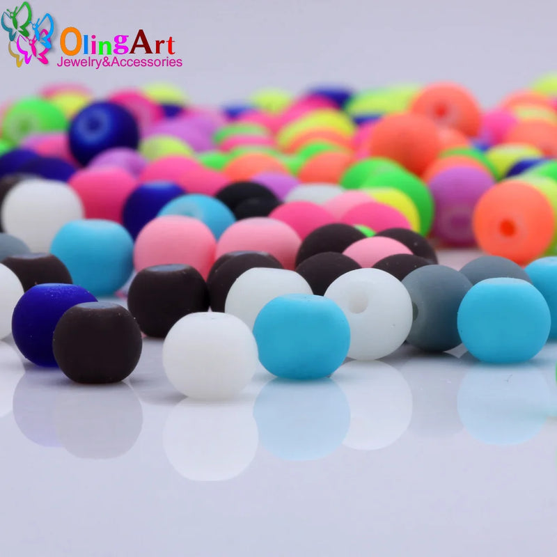 OlingArt Rubber Glass Beads High 6MM Quality 100PCS/Lot Candy Color Neon Matte Loose Handmade DIY Jewelry Making Bracelet