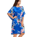 High Quality Chinese Women Silk Home Dress Robe Summer Lounge Nightshirt Short Sleeve Sleepwear Nightgown Plus Size 6XL A-073