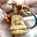 Natural wood mahogany three-dimensional engraving Guanyin barrel keychain Buddha key ring jewelry gift for men and women 1pc
